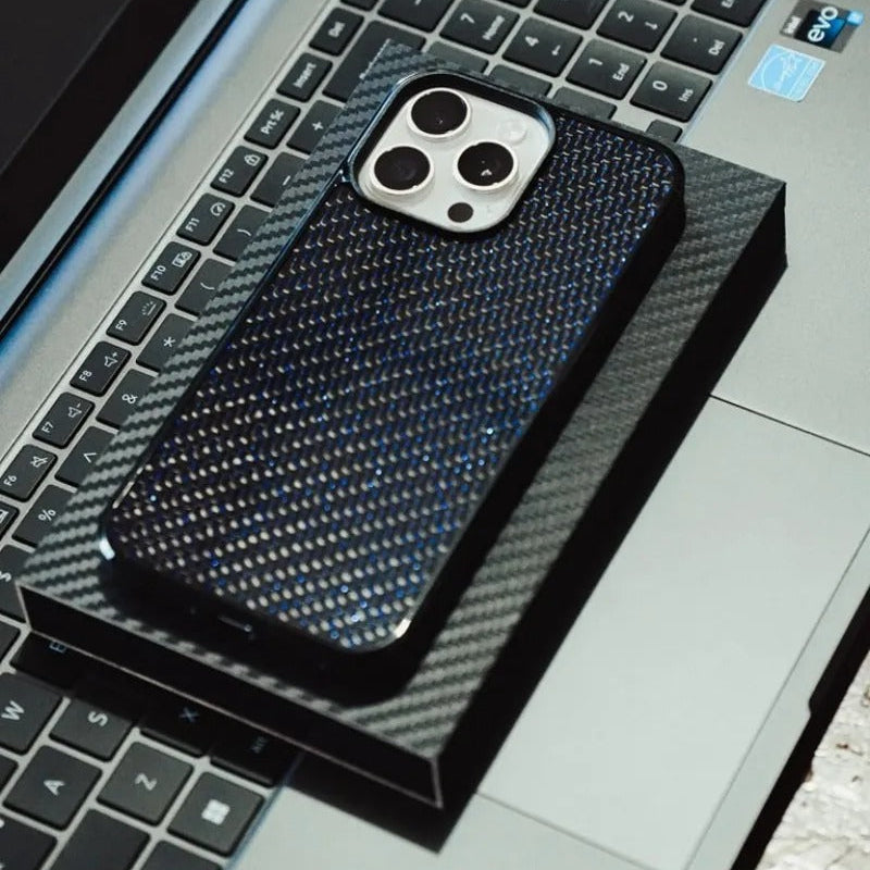 Luxury iPhone Case — Glossy Woven Carbon Fiber MagSafe Cover with Shockproof Dual-Layer Protection, Lightweight Non-Slip Full-Coverage Design