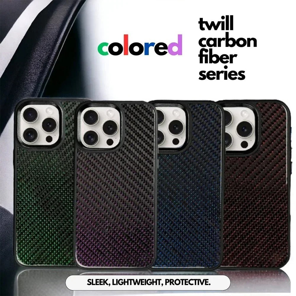 Luxury iPhone Case — Glossy Woven Carbon Fiber MagSafe Cover with Shockproof Dual-Layer Protection, Lightweight Non-Slip Full-Coverage Design
