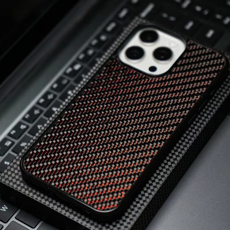 Luxury iPhone Case — Glossy Woven Carbon Fiber MagSafe Cover with Shockproof Dual-Layer Protection, Lightweight Non-Slip Full-Coverage Design