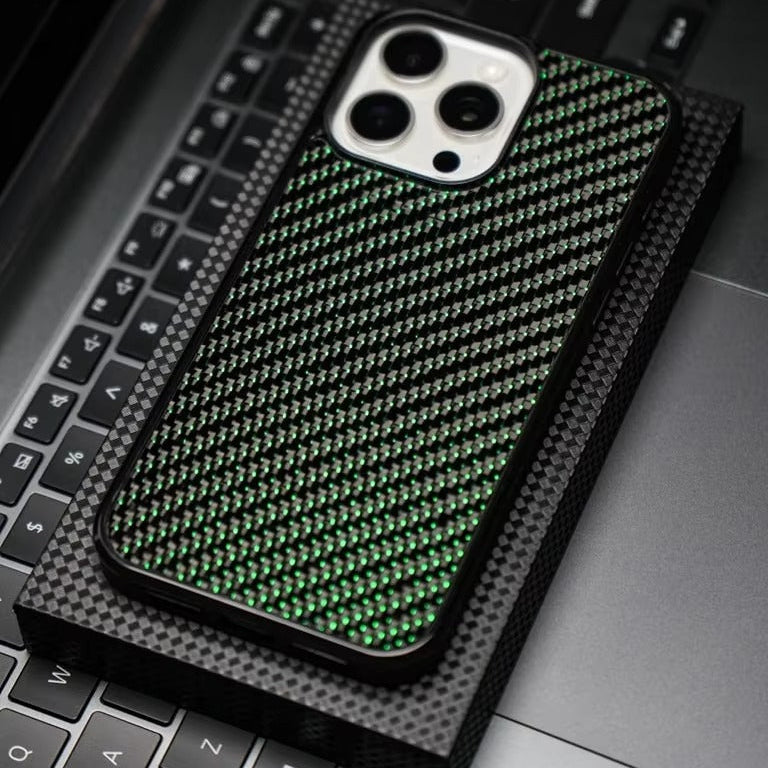 Luxury iPhone Case — Glossy Woven Carbon Fiber MagSafe Cover with Shockproof Dual-Layer Protection, Lightweight Non-Slip Full-Coverage Design
