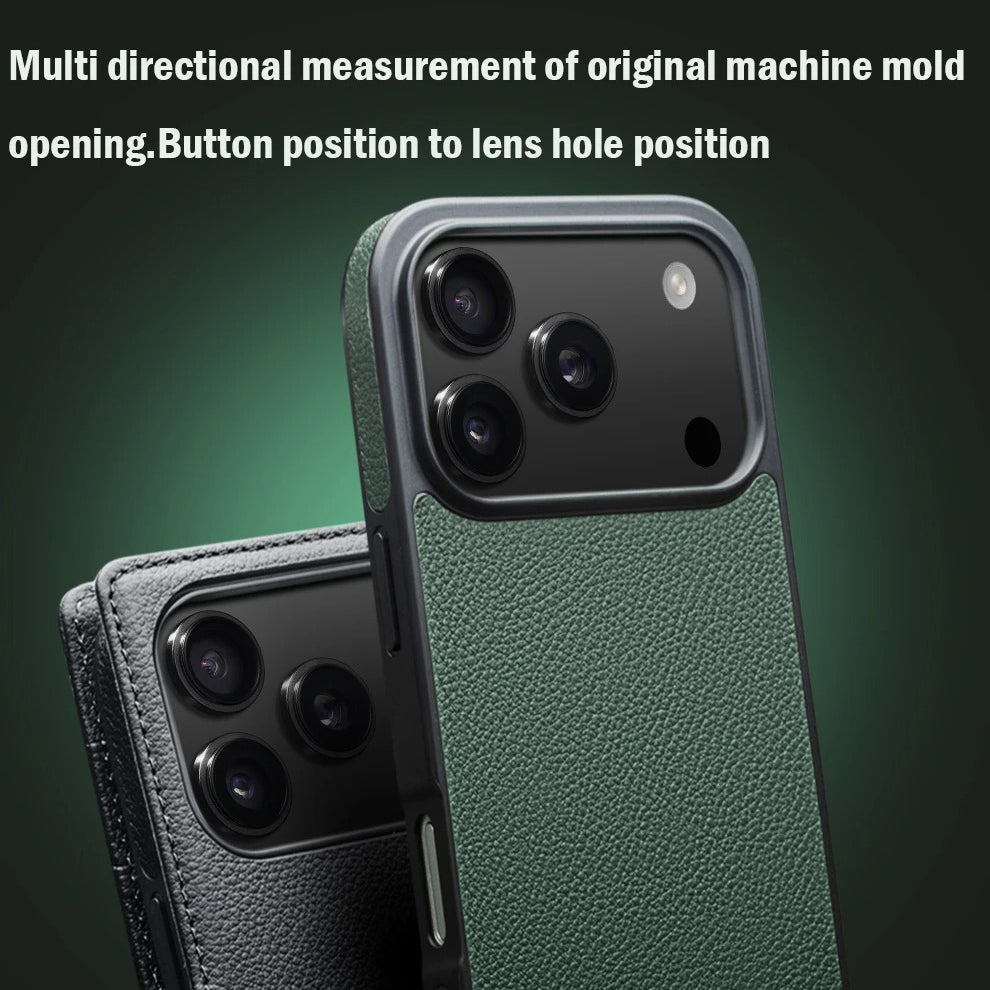 Luxury iPhone Case — Handmade Genuine Leather Wallet Flip Cover with Card Slots, Ultra-Slim Shockproof Design & Horizontal Stand Function