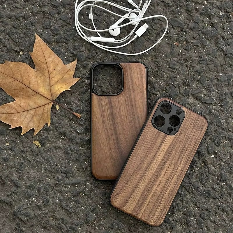 Luxury iPhone Case — Handmade Walnut Wood Protective Cover with TPU Shockproof Frame, Slim Durable Design, Magnetic Attachment for Supported Models