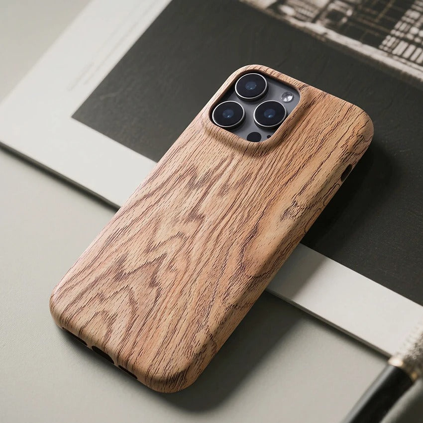 Luxury iPhone Case — Handmade Walnut Wood Protective Cover with TPU Shockproof Frame, Slim Durable Design, Magnetic Attachment for Supported Models