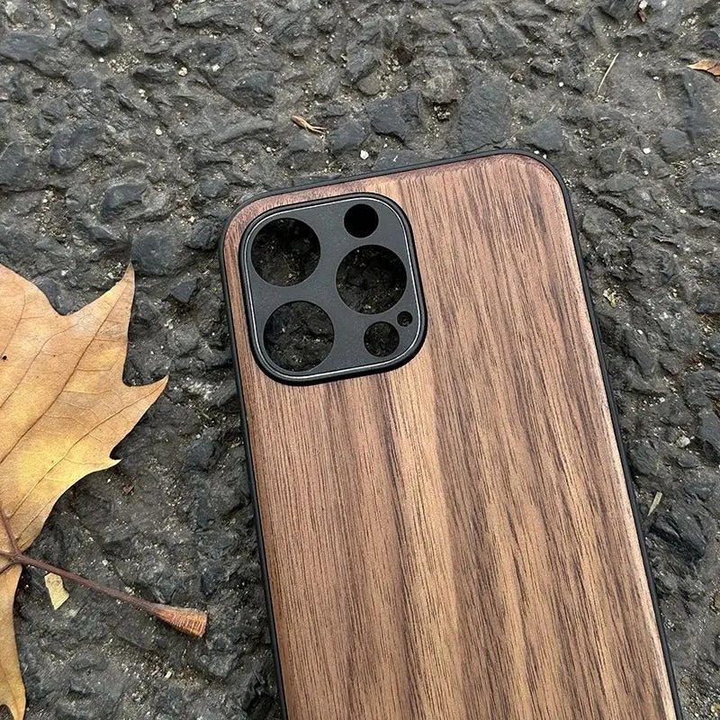 Luxury iPhone Case — Handmade Walnut Wood Protective Cover with TPU Shockproof Frame, Slim Durable Design, Magnetic Attachment for Supported Models