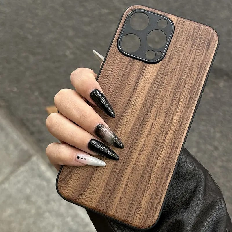 Luxury iPhone Case — Handmade Walnut Wood Protective Cover with TPU Shockproof Frame, Slim Durable Design, Magnetic Attachment for Supported Models