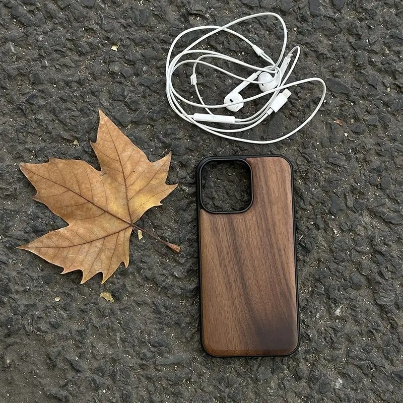 Luxury iPhone Case — Handmade Walnut Wood Protective Cover with TPU Shockproof Frame, Slim Durable Design, Magnetic Attachment for Supported Models
