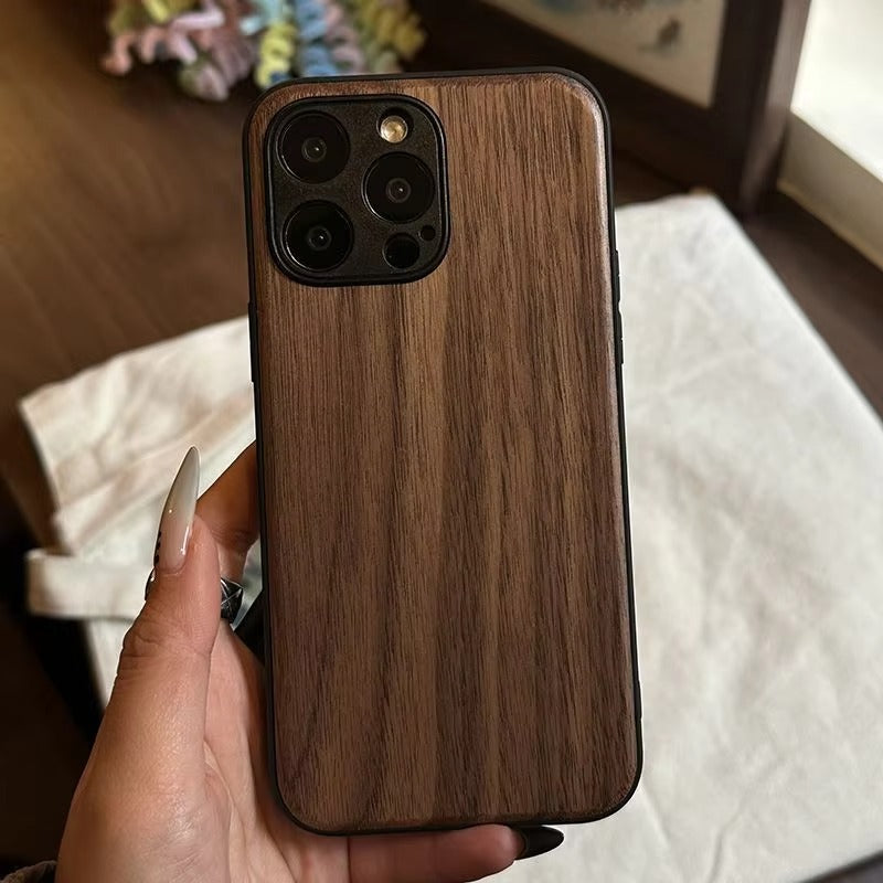 Luxury iPhone Case — Handmade Walnut Wood Protective Cover with TPU Shockproof Frame, Slim Durable Design, Magnetic Attachment for Supported Models