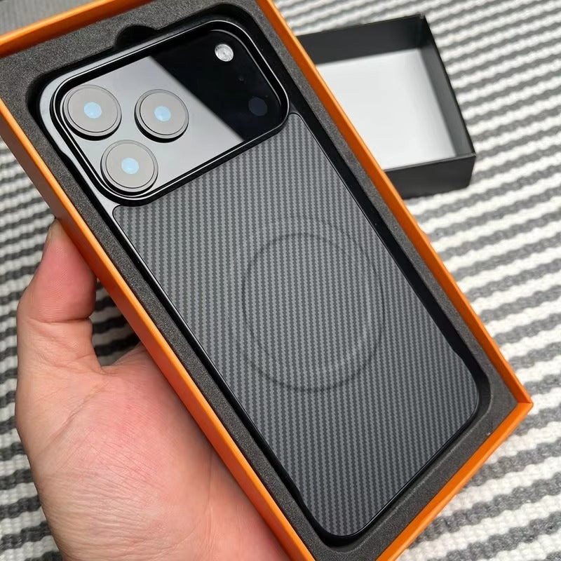 Luxury iPhone Case — Hard Carbon-Fiber Magnetic Cover with Slim Shockproof TPU Bumper, Matte Anti-Fingerprint Finish and MagSafe Wireless-Charging Design