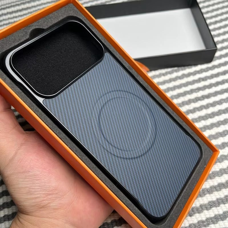 Luxury iPhone Case — Hard Carbon-Fiber Magnetic Cover with Slim Shockproof TPU Bumper, Matte Anti-Fingerprint Finish and MagSafe Wireless-Charging Design