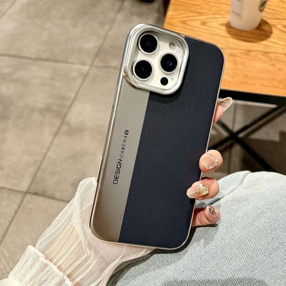 Luxury iPhone Case — Hard Leather + PC Camera-Protection Cover with Shockproof Tough Design, Anti-Fingerprint Anti-Scratch Finish & Color-Contrast Style