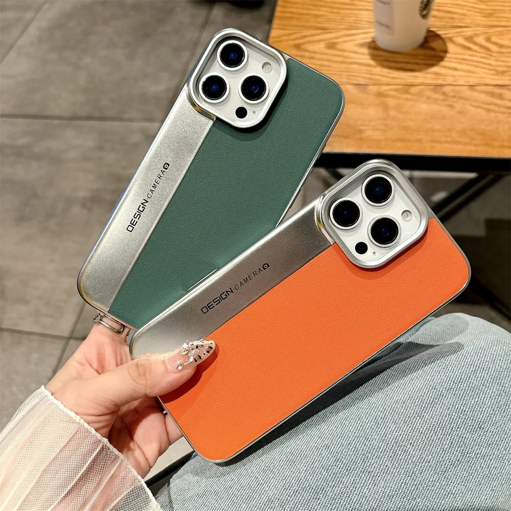 Luxury iPhone Case — Hard Leather + PC Camera-Protection Cover with Shockproof Tough Design, Anti-Fingerprint Anti-Scratch Finish & Color-Contrast Style