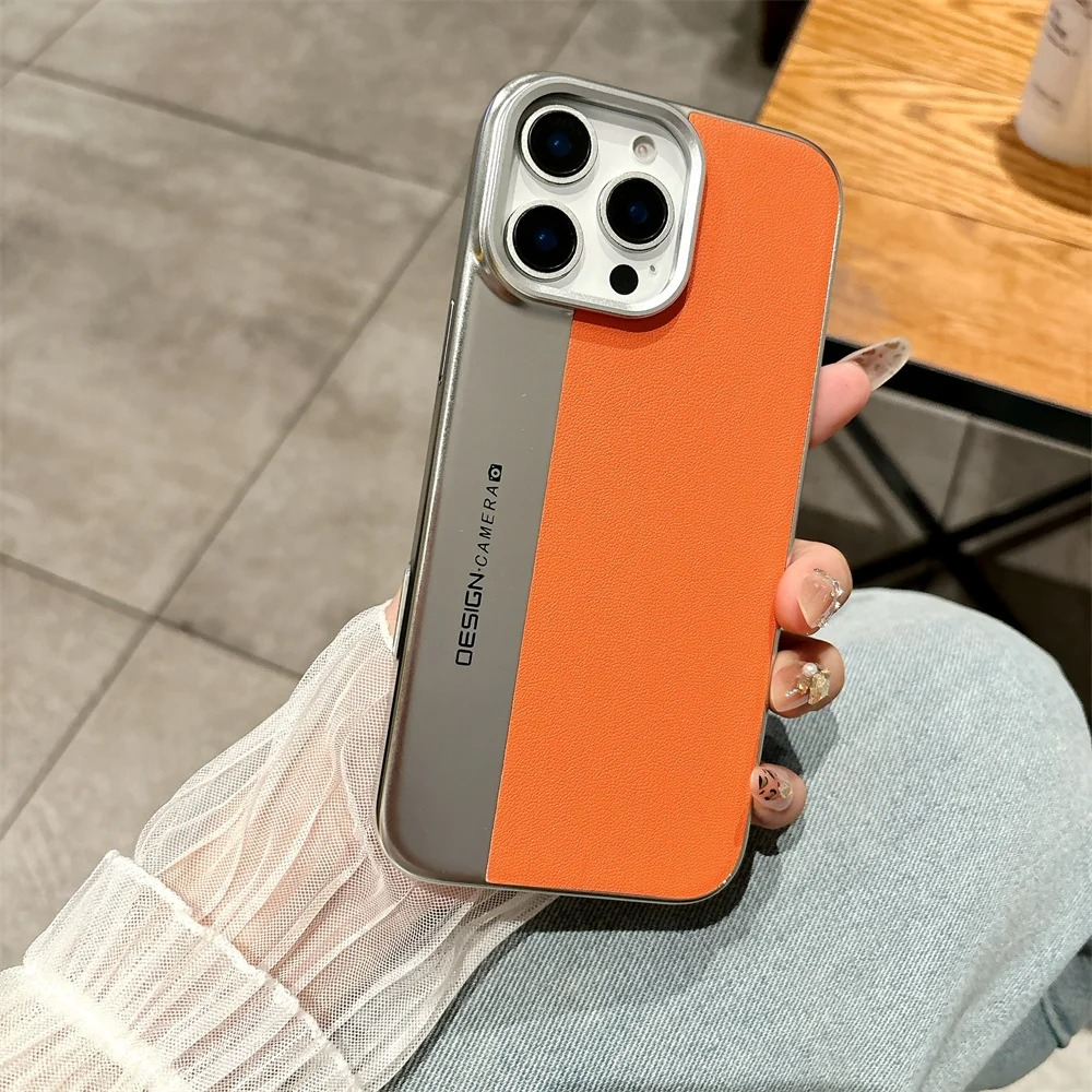 Luxury iPhone Case — Hard Leather + PC Camera-Protection Cover with Shockproof Tough Design, Anti-Fingerprint Anti-Scratch Finish & Color-Contrast Style