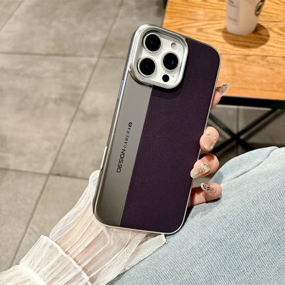 Luxury iPhone Case — Hard Leather + PC Camera-Protection Cover with Shockproof Tough Design, Anti-Fingerprint Anti-Scratch Finish & Color-Contrast Style