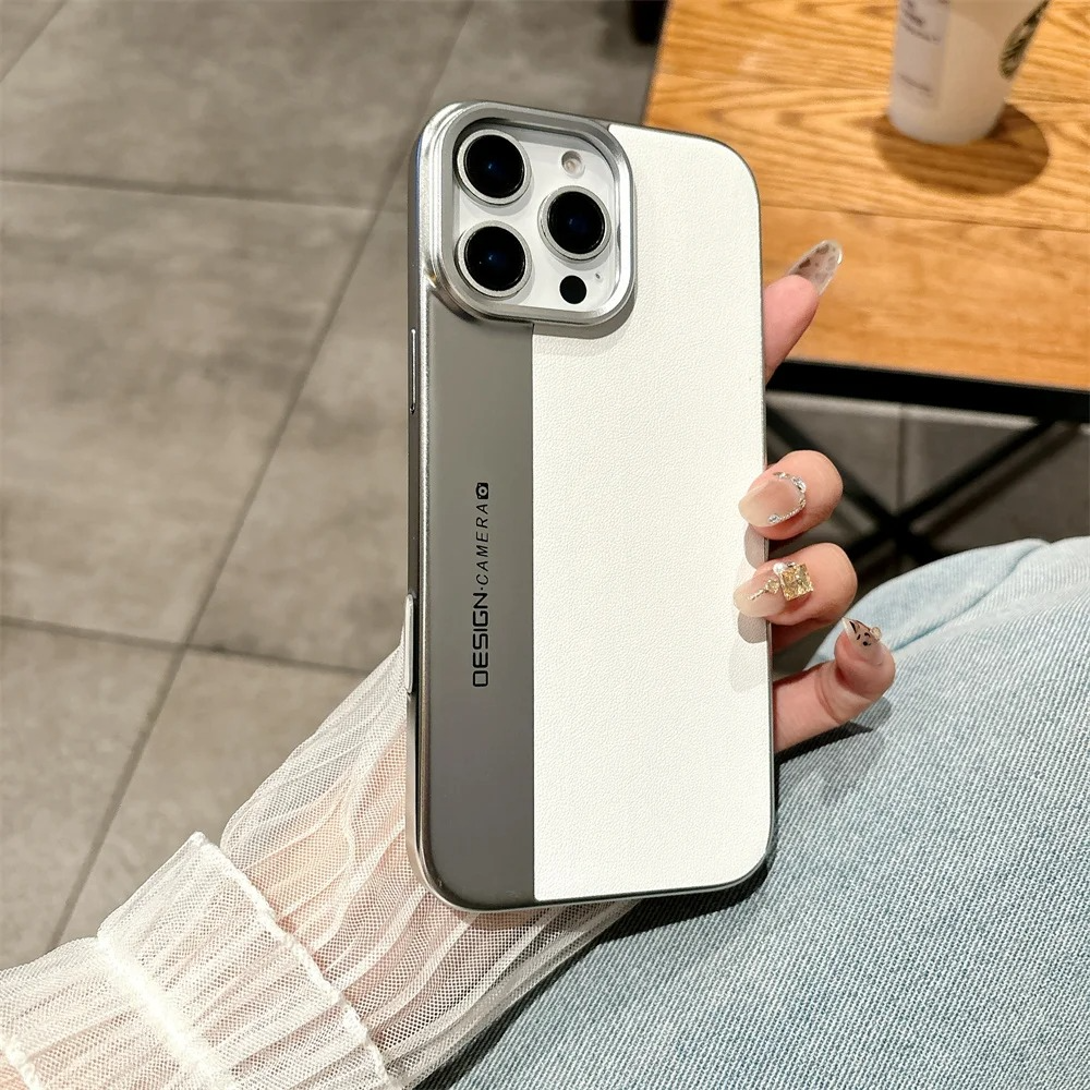 Luxury iPhone Case — Hard Leather + PC Camera-Protection Cover with Shockproof Tough Design, Anti-Fingerprint Anti-Scratch Finish & Color-Contrast Style