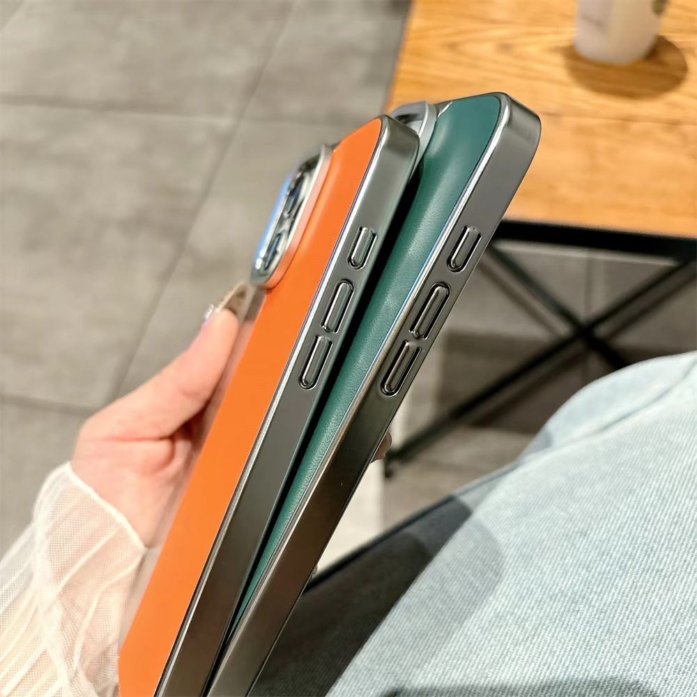 Luxury iPhone Case — Hard Leather + PC Camera-Protection Cover with Shockproof Tough Design, Anti-Fingerprint Anti-Scratch Finish & Color-Contrast Style