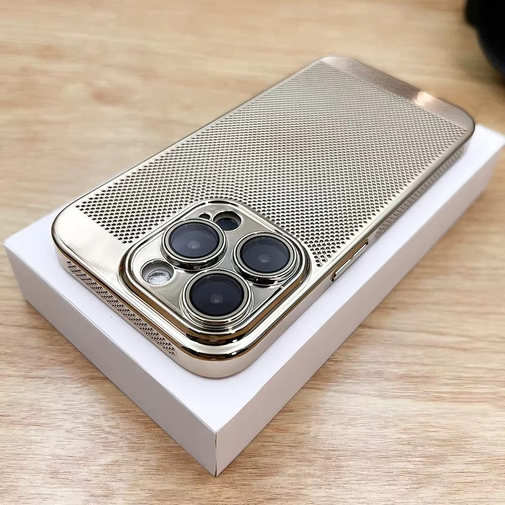 Luxury iPhone Case — Heat-Dissipation Electroplated Hollow PC Shell with Lightweight Anti-Fingerprint Anti-Scratch Cooling Design & Non-Slip Half-Wrapped Protection