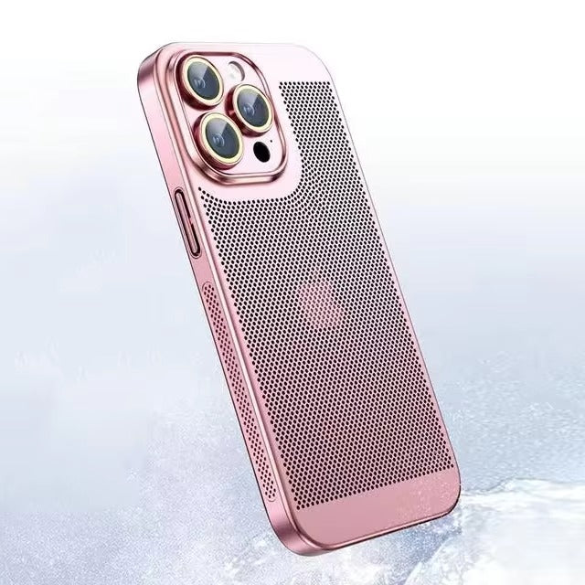 Luxury iPhone Case — Heat-Dissipation Electroplated Hollow PC Shell with Lightweight Anti-Fingerprint Anti-Scratch Cooling Design & Non-Slip Half-Wrapped Protection