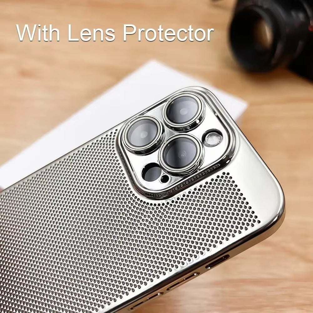 Luxury iPhone Case — Heat-Dissipation Electroplated Hollow PC Shell with Lightweight Anti-Fingerprint Anti-Scratch Cooling Design & Non-Slip Half-Wrapped Protection