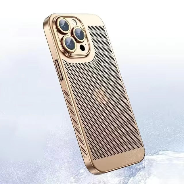 Luxury iPhone Case — Heat-Dissipation Electroplated Hollow PC Shell with Lightweight Anti-Fingerprint Anti-Scratch Cooling Design & Non-Slip Half-Wrapped Protection