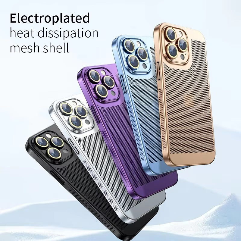 Luxury iPhone Case — Heat-Dissipation Electroplated Hollow PC Shell with Lightweight Anti-Fingerprint Anti-Scratch Cooling Design & Non-Slip Half-Wrapped Protection