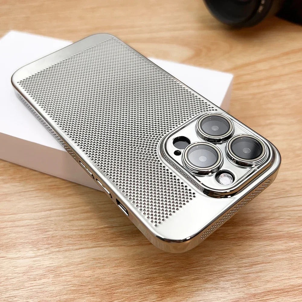 Luxury iPhone Case — Heat-Dissipation Electroplated Hollow PC Shell with Lightweight Anti-Fingerprint Anti-Scratch Cooling Design & Non-Slip Half-Wrapped Protection