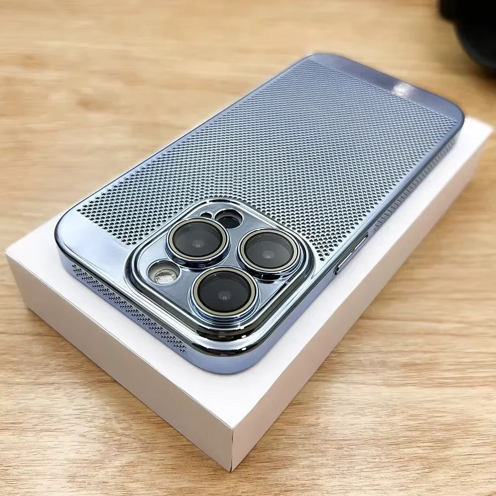 Luxury iPhone Case — Heat-Dissipation Electroplated Hollow PC Shell with Lightweight Anti-Fingerprint Anti-Scratch Cooling Design & Non-Slip Half-Wrapped Protection