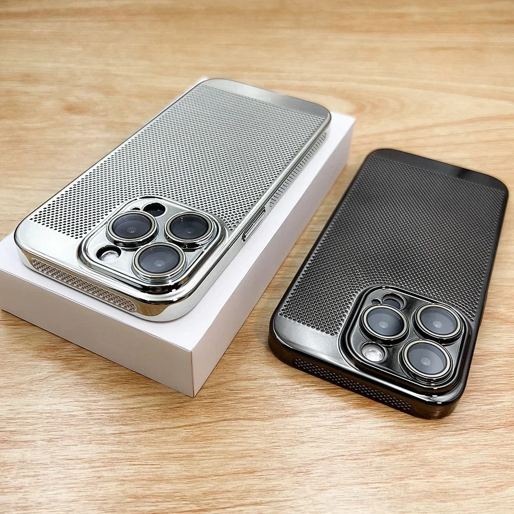 Luxury iPhone Case — Heat-Dissipation Electroplated Hollow PC Shell with Lightweight Anti-Fingerprint Anti-Scratch Cooling Design & Non-Slip Half-Wrapped Protection