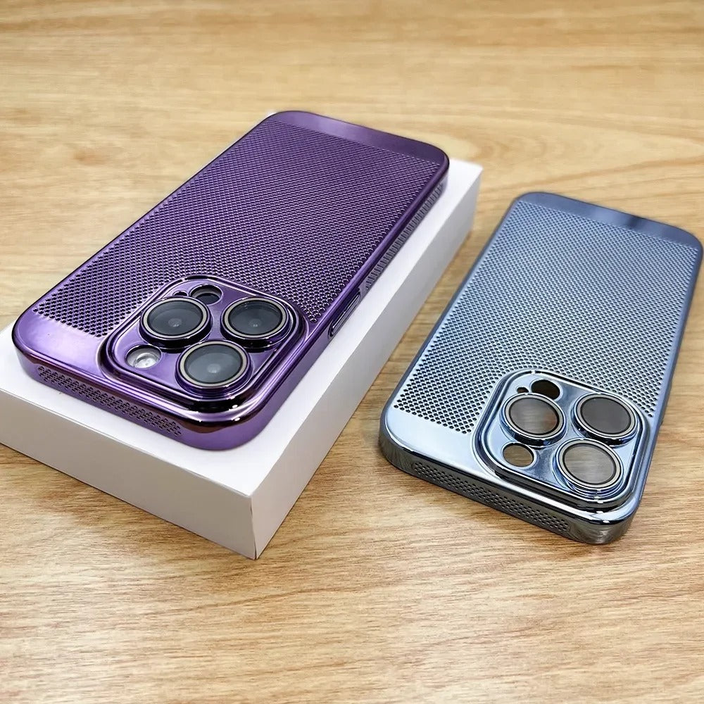 Luxury iPhone Case — Heat-Dissipation Electroplated Hollow PC Shell with Lightweight Anti-Fingerprint Anti-Scratch Cooling Design & Non-Slip Half-Wrapped Protection