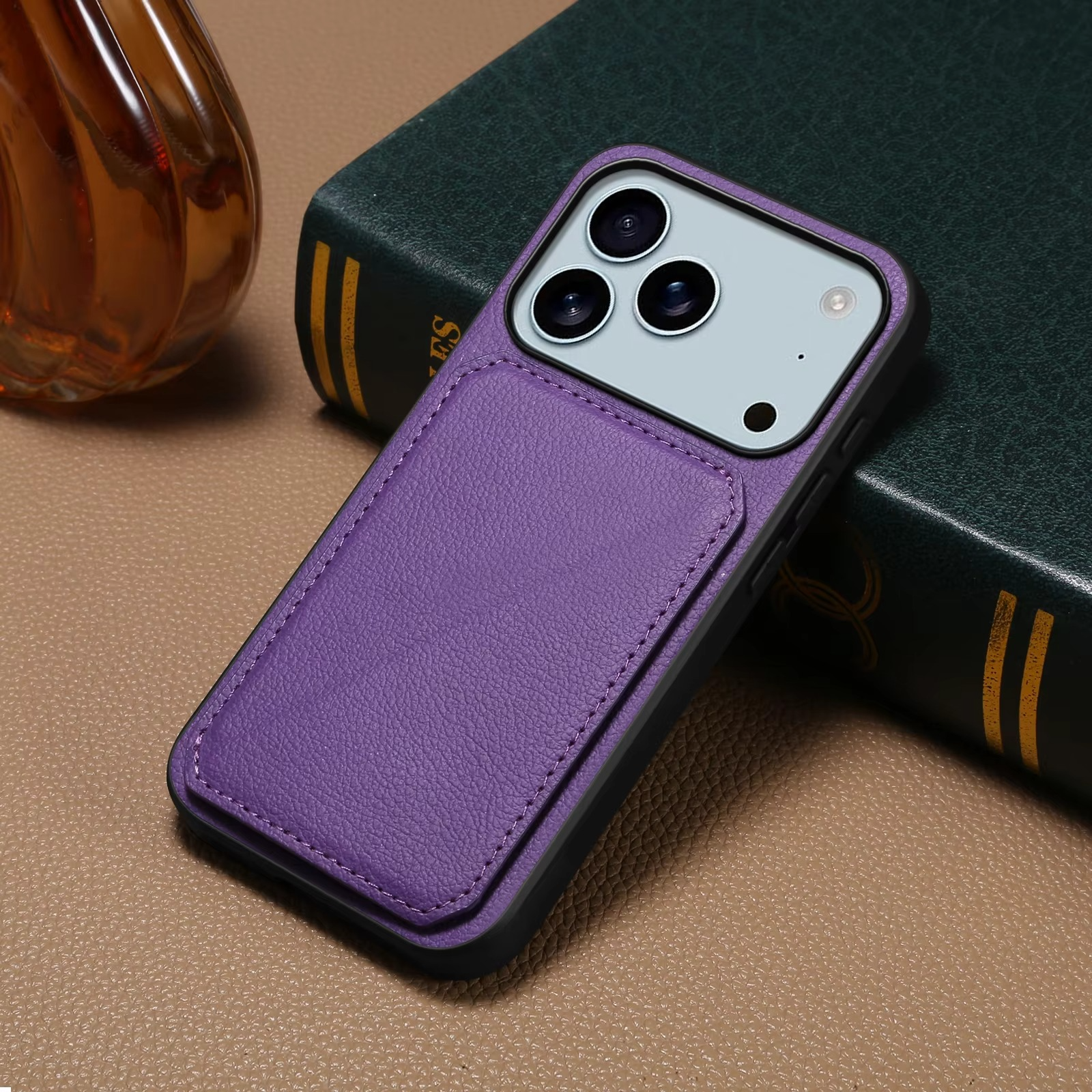 Luxury iPhone Case — Imitation Cowhide Leather Back Cover with Card Slot, Magnetic Holder, Shockproof Protection and Anti-Fingerprint Design