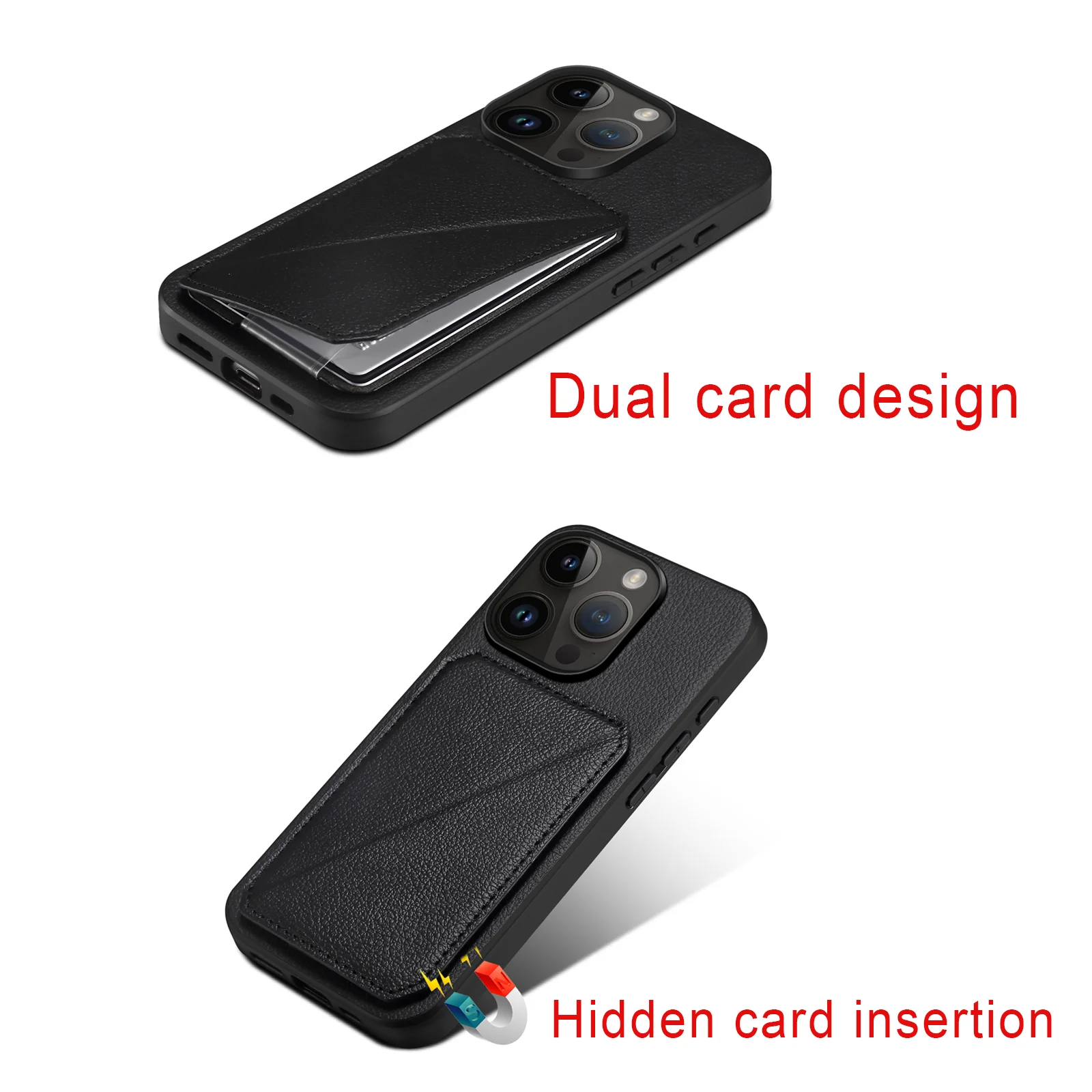 Luxury iPhone Case — Imitation Cowhide Leather Back Cover with Card Slot, Magnetic Holder, Shockproof Protection and Anti-Fingerprint Design