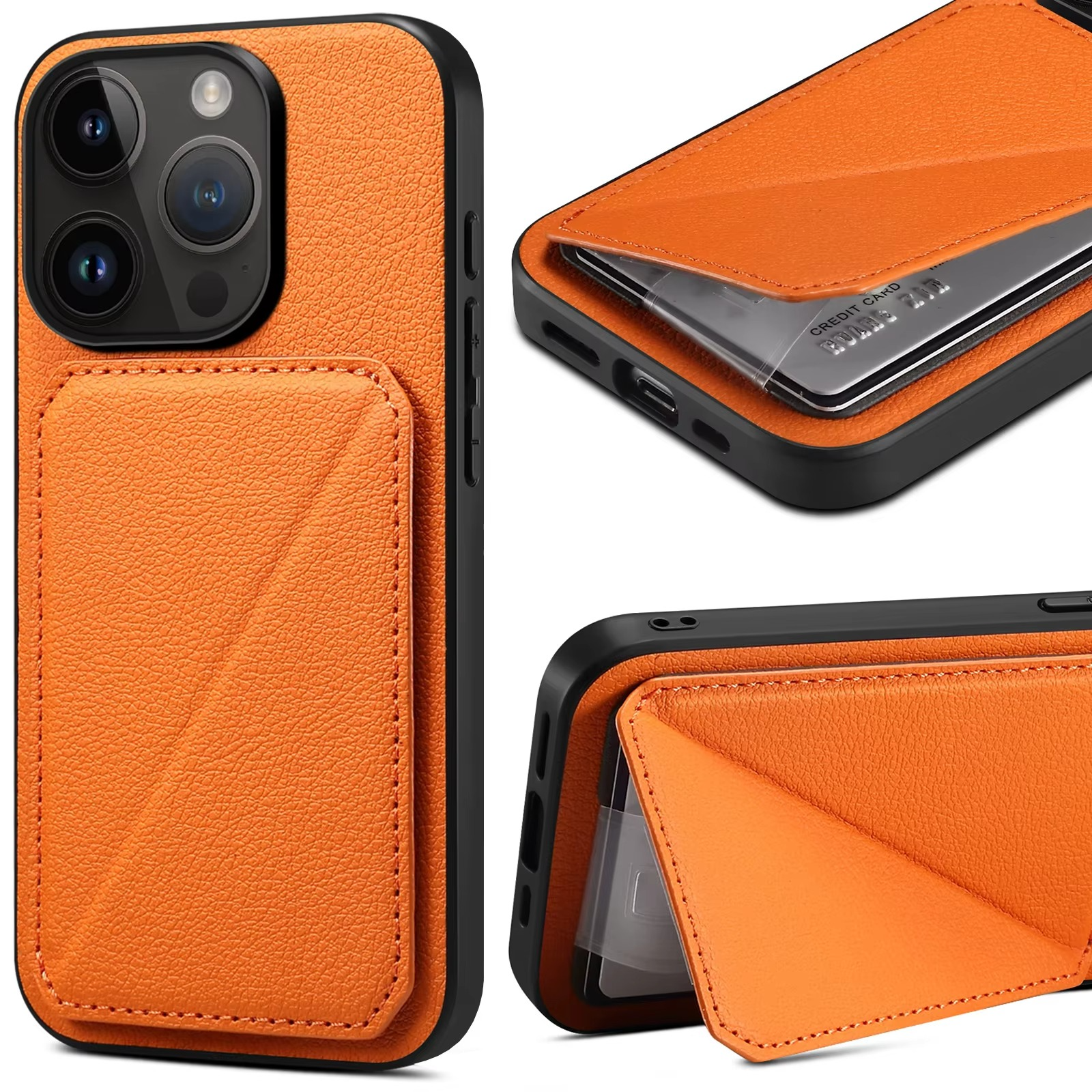 Luxury iPhone Case — Imitation Cowhide Leather Back Cover with Card Slot, Magnetic Holder, Shockproof Protection and Anti-Fingerprint Design
