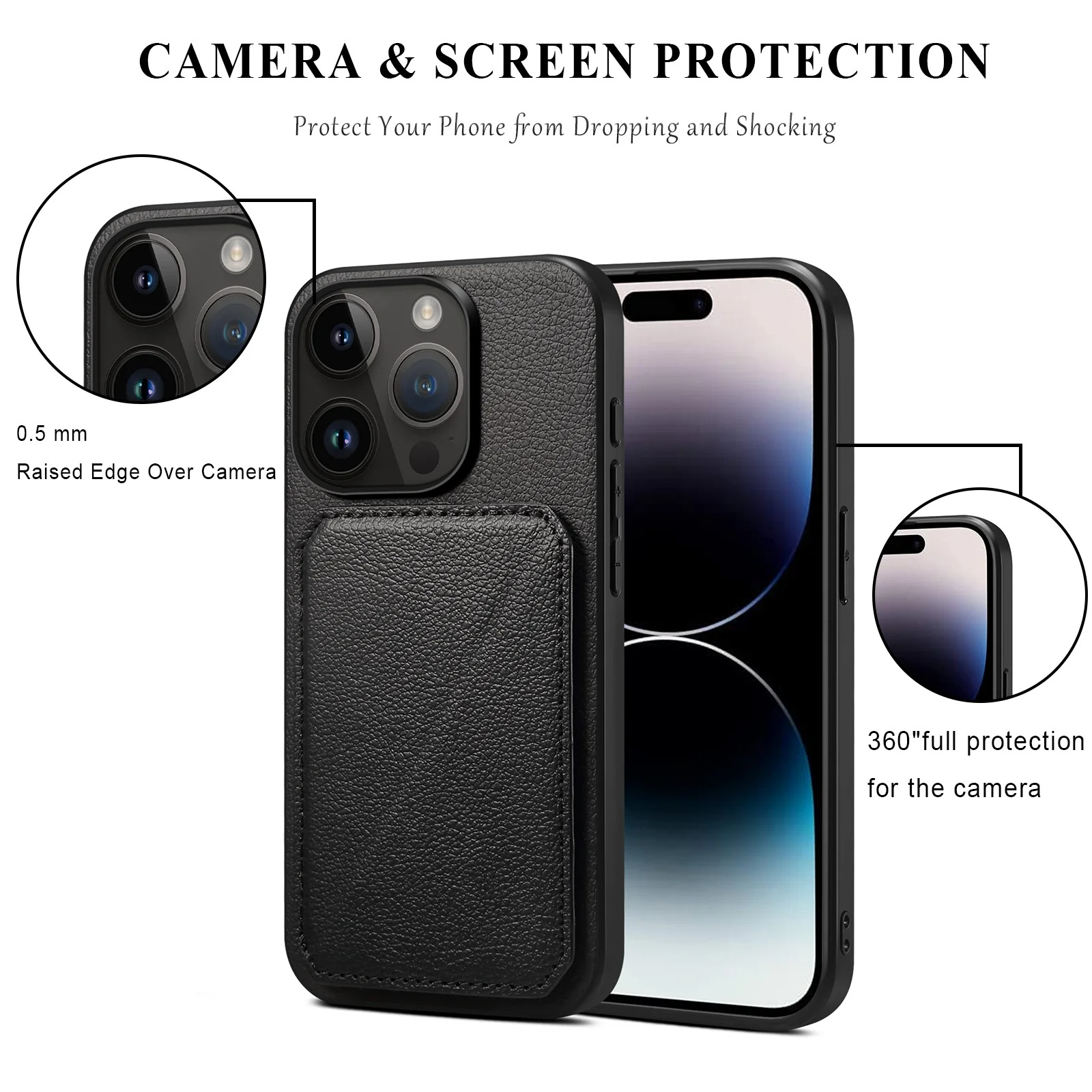 Luxury iPhone Case — Imitation Cowhide Leather Back Cover with Card Slot, Magnetic Holder, Shockproof Protection and Anti-Fingerprint Design