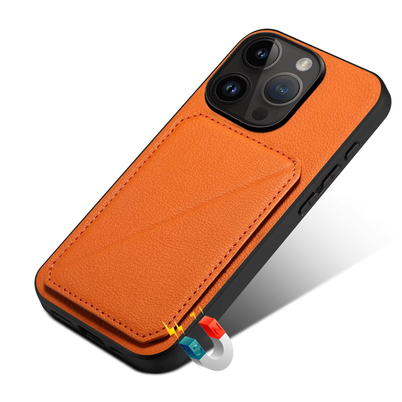 Luxury iPhone Case — Imitation Cowhide Leather Back Cover with Card Slot, Magnetic Holder, Shockproof Protection and Anti-Fingerprint Design