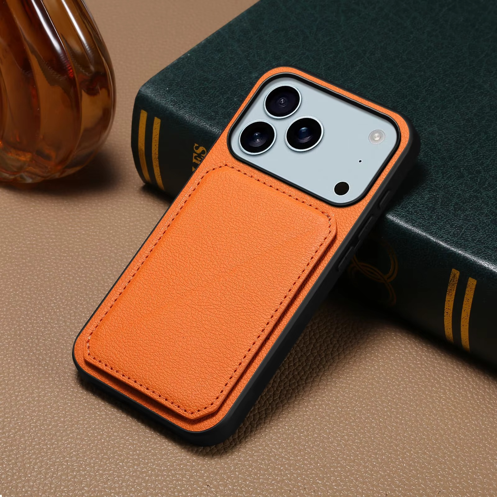 Luxury iPhone Case — Imitation Cowhide Leather Back Cover with Card Slot, Magnetic Holder, Shockproof Protection and Anti-Fingerprint Design