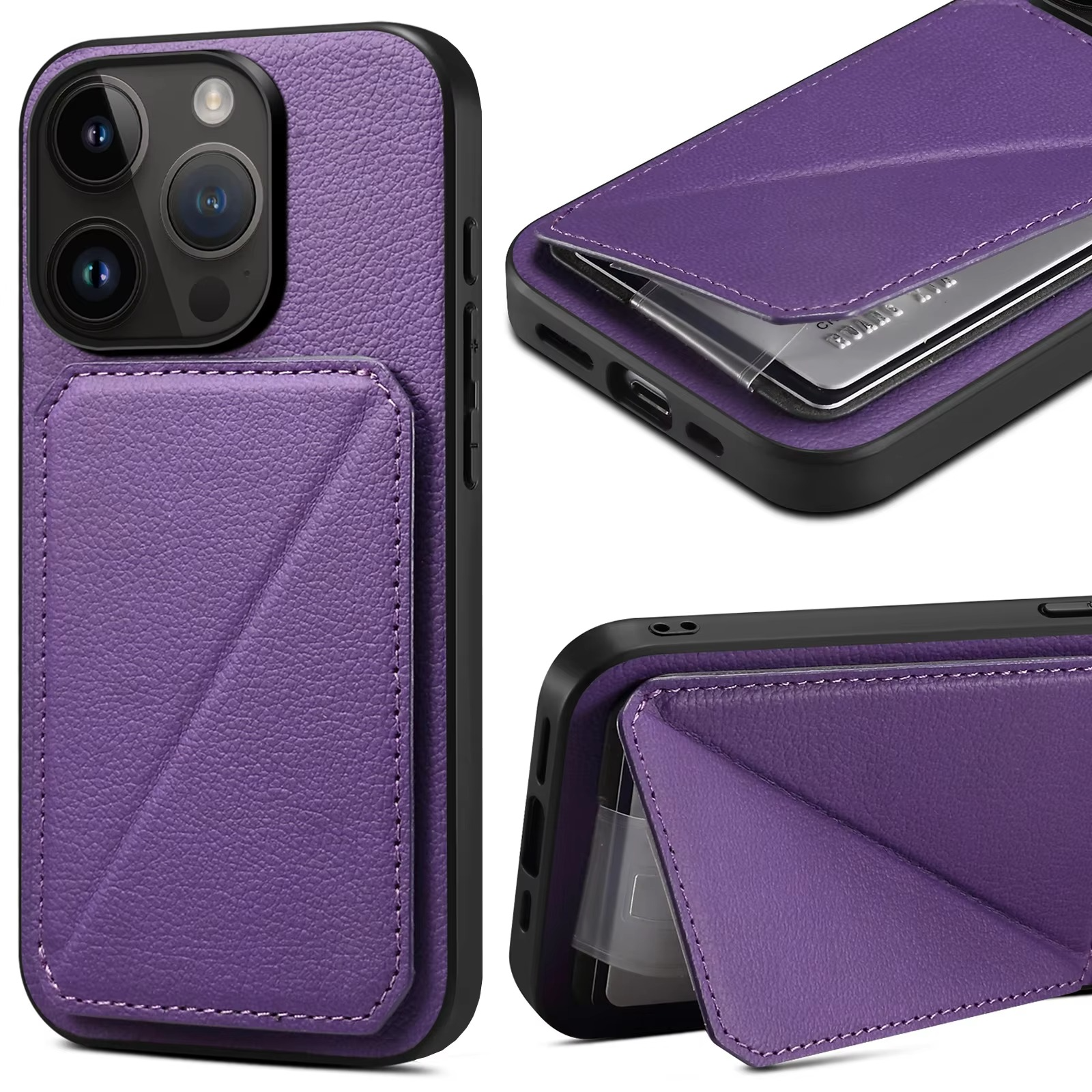 Luxury iPhone Case — Imitation Cowhide Leather Back Cover with Card Slot, Magnetic Holder, Shockproof Protection and Anti-Fingerprint Design