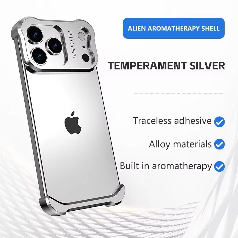 Luxury iPhone Case — Irregular Titanium Alloy Bumper with Shockproof Borderless Design, Lens Protector, Matte Anti-Slip Finish and Lightweight Build