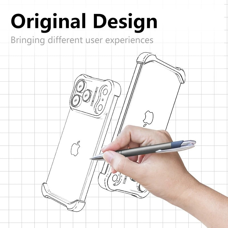 Luxury iPhone Case — Irregular Titanium Alloy Bumper with Shockproof Borderless Design, Lens Protector, Matte Anti-Slip Finish and Lightweight Build