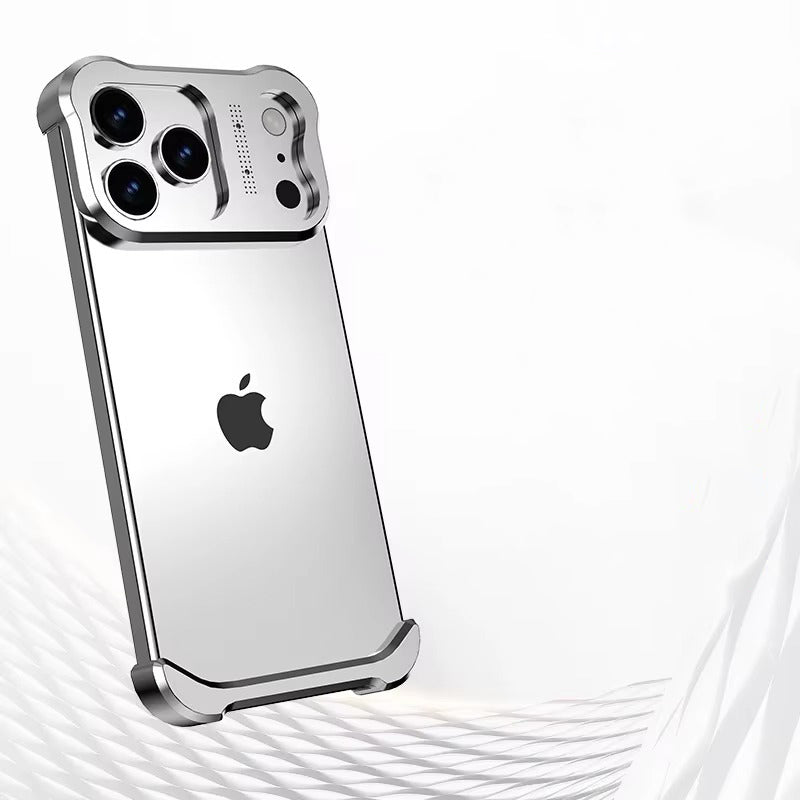 Luxury iPhone Case — Irregular Titanium Alloy Bumper with Shockproof Borderless Design, Lens Protector, Matte Anti-Slip Finish and Lightweight Build
