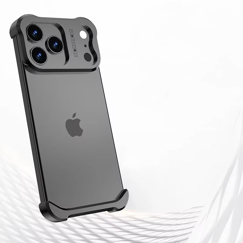 Luxury iPhone Case — Irregular Titanium Alloy Bumper with Shockproof Borderless Design, Lens Protector, Matte Anti-Slip Finish and Lightweight Build