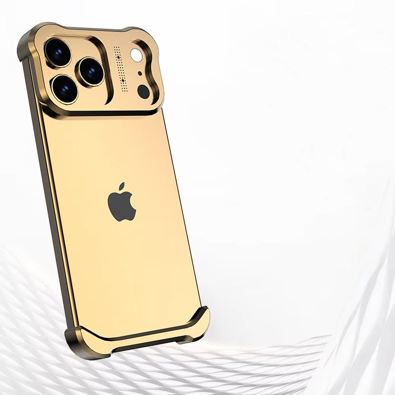 Luxury iPhone Case — Irregular Titanium Alloy Bumper with Shockproof Borderless Design, Lens Protector, Matte Anti-Slip Finish and Lightweight Build