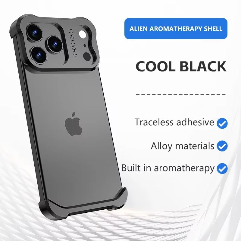 Luxury iPhone Case — Irregular Titanium Alloy Bumper with Shockproof Borderless Design, Lens Protector, Matte Anti-Slip Finish and Lightweight Build
