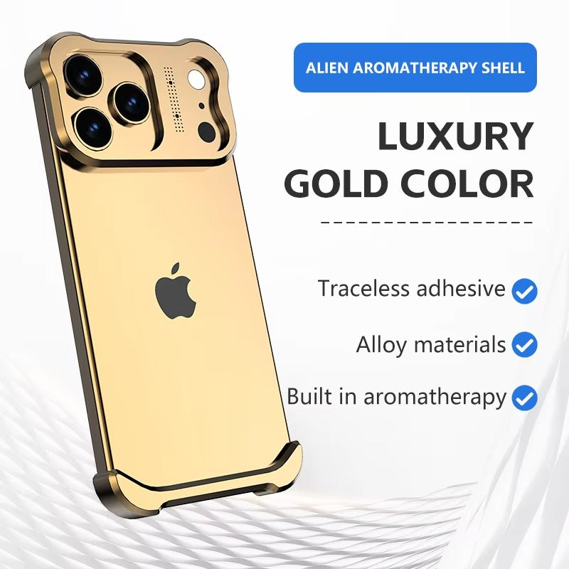 Luxury iPhone Case — Irregular Titanium Alloy Bumper with Shockproof Borderless Design, Lens Protector, Matte Anti-Slip Finish and Lightweight Build