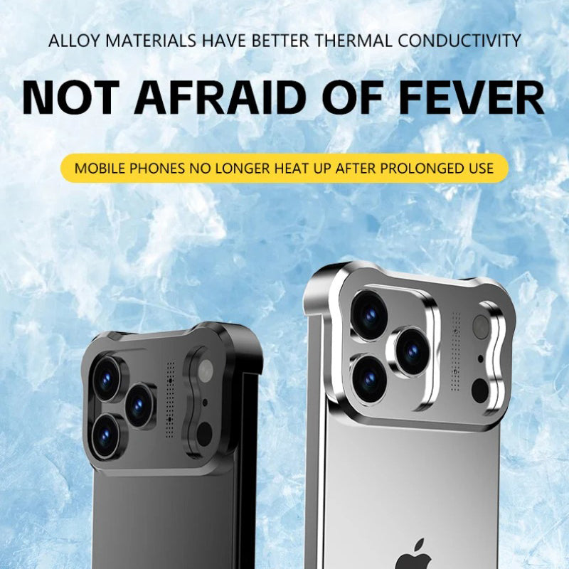 Luxury iPhone Case — Irregular Titanium Alloy Bumper with Shockproof Borderless Design, Lens Protector, Matte Anti-Slip Finish and Lightweight Build