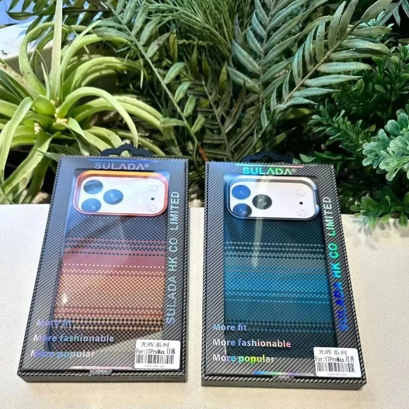 Luxury iPhone Case — Kevlar Carbon-Fiber Texture MagSafe Cover with Tough Shockproof PC Protection and Wireless-Charging Safe Design