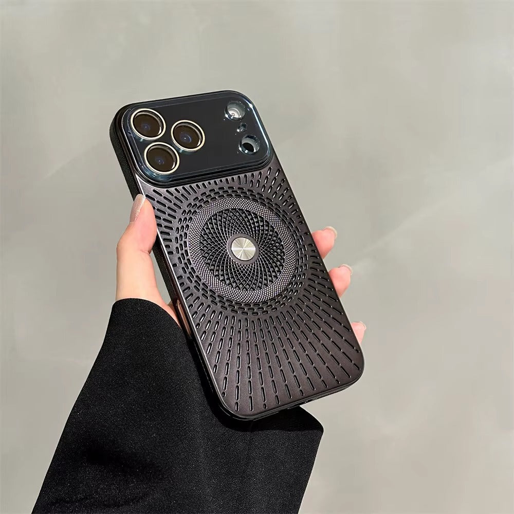 Luxury iPhone Case — Large-Window Litchi Texture MagSafe Cover with Rotating Bracket Stand and Shockproof TPU+PC Protective Design