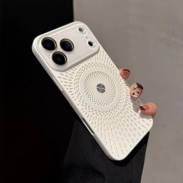 Luxury iPhone Case — Large-Window Litchi Texture MagSafe Cover with Rotating Bracket Stand and Shockproof TPU+PC Protective Design