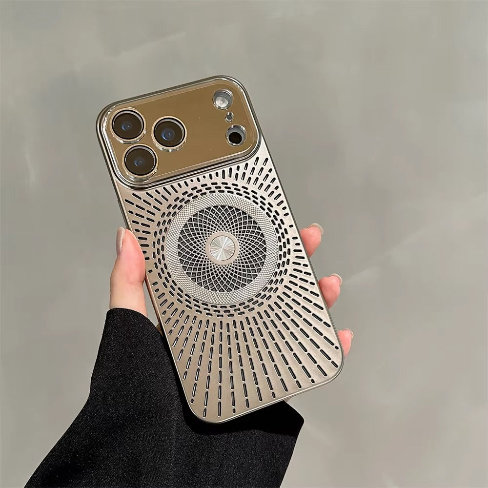 Luxury iPhone Case — Large-Window Litchi Texture MagSafe Cover with Rotating Bracket Stand and Shockproof TPU+PC Protective Design