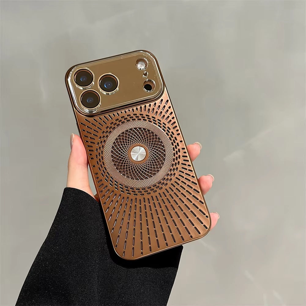 Luxury iPhone Case — Large-Window Litchi Texture MagSafe Cover with Rotating Bracket Stand and Shockproof TPU+PC Protective Design