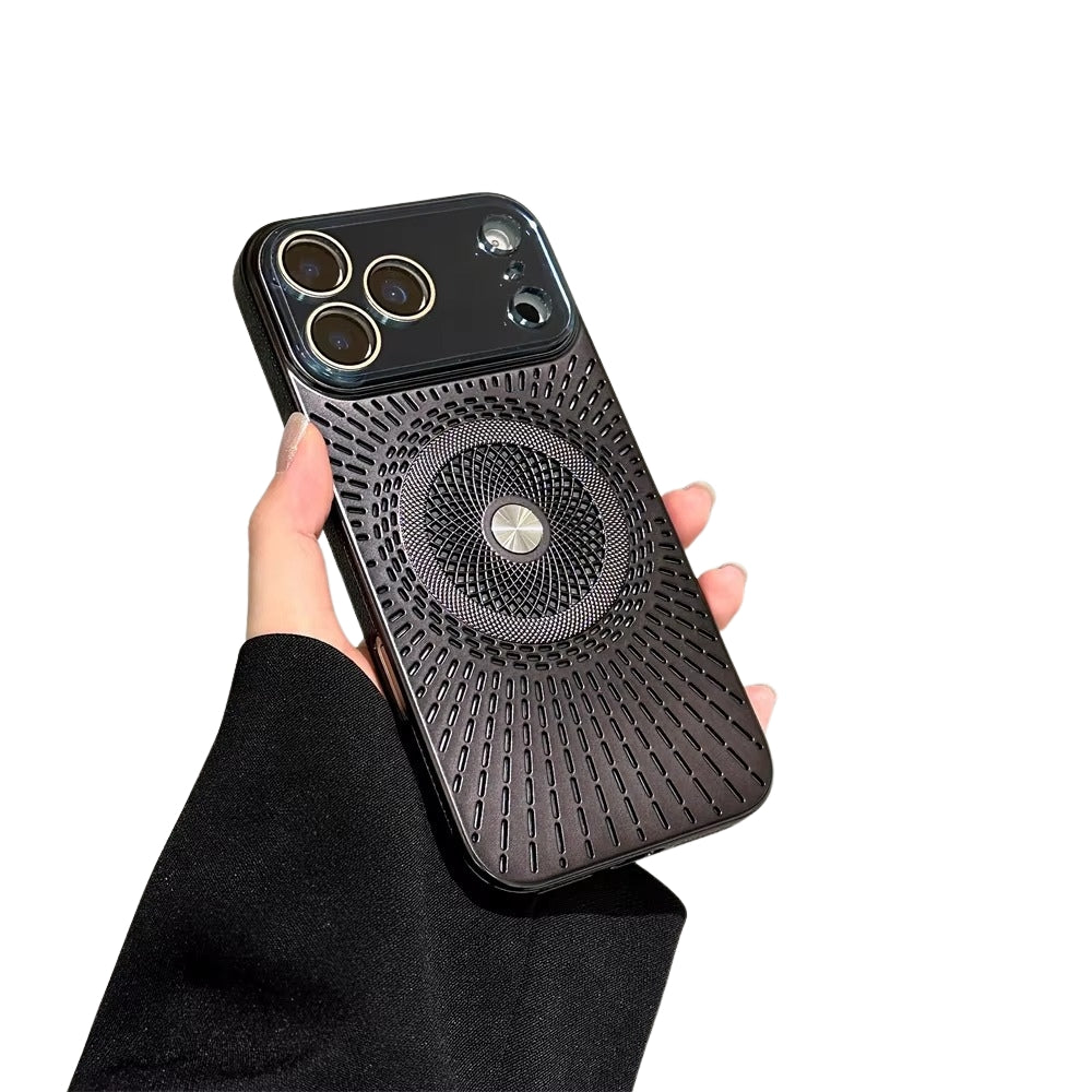 Luxury iPhone Case — Large-Window Litchi Texture MagSafe Cover with Rotating Bracket Stand and Shockproof TPU+PC Protective Design