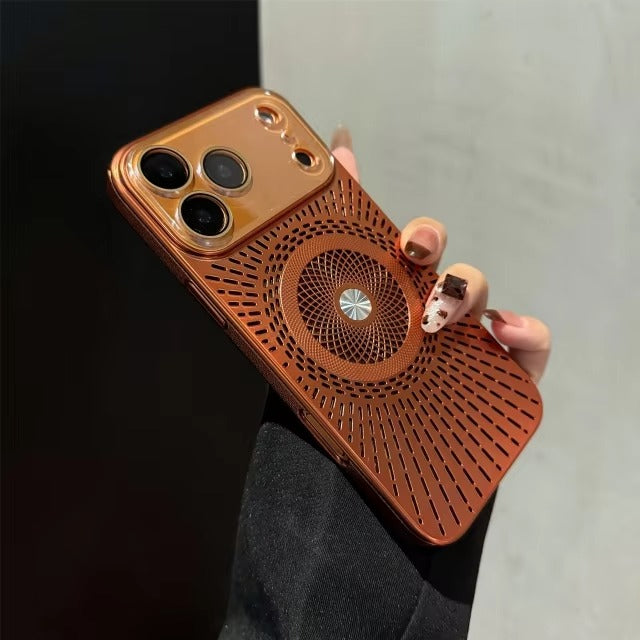 Luxury iPhone Case — Large-Window Litchi Texture MagSafe Cover with Rotating Bracket Stand and Shockproof TPU+PC Protective Design